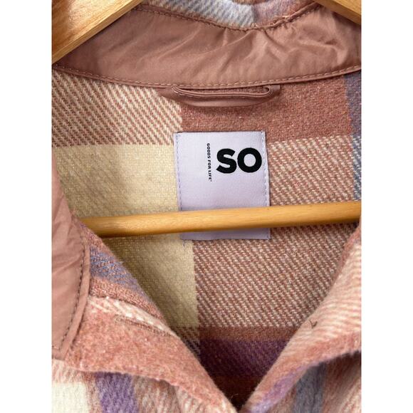 SO Plaid Oversized high low length Jacket shirt . Size small Blush Multicolor - Picture 3 of 12
